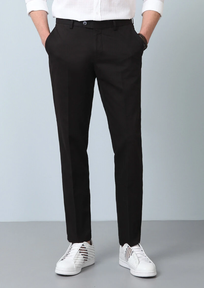 Black Weaving Regular Fit Smart Casual Cotton Blended Trousers 
