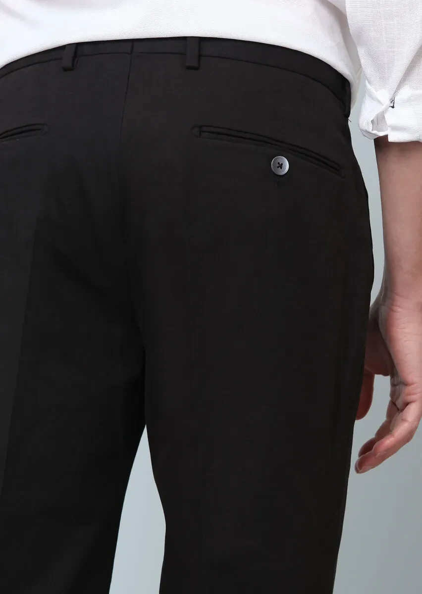 Black Weaving Regular Fit Smart Casual Cotton Blended Trousers - 5