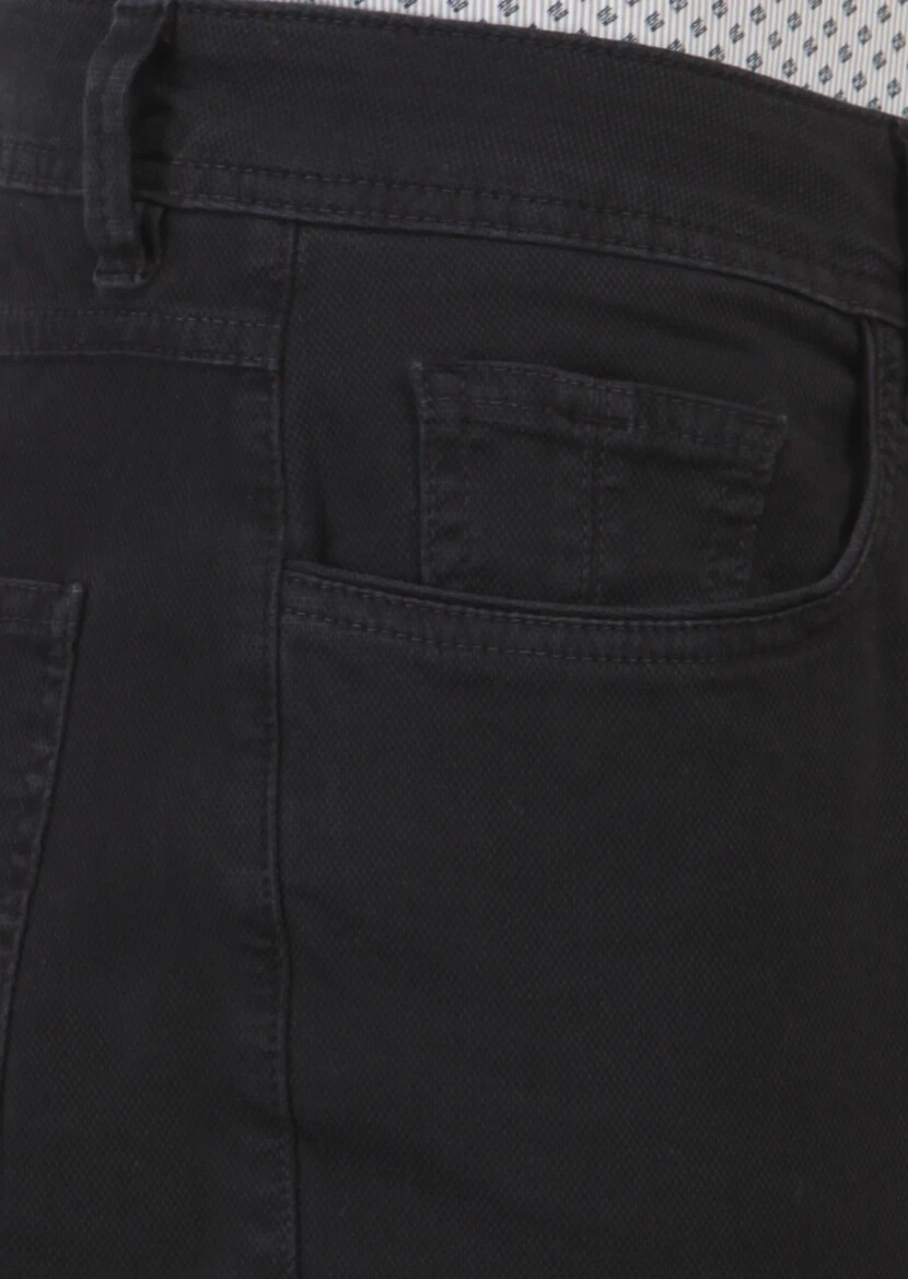 Black Weaving Slim Fit Casual Cotton Blended Trousers - 4