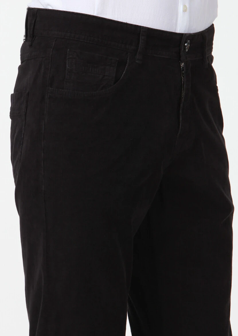 Black Weaving Slim Fit Casual Cotton Blended Trousers - 3
