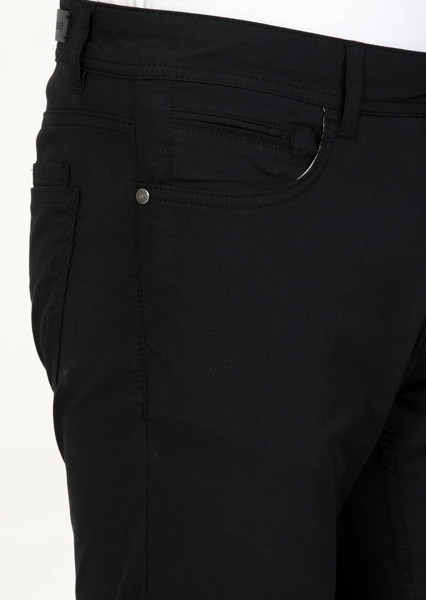 Black Weaving Slim Fit Casual Cotton Blended Trousers - 3