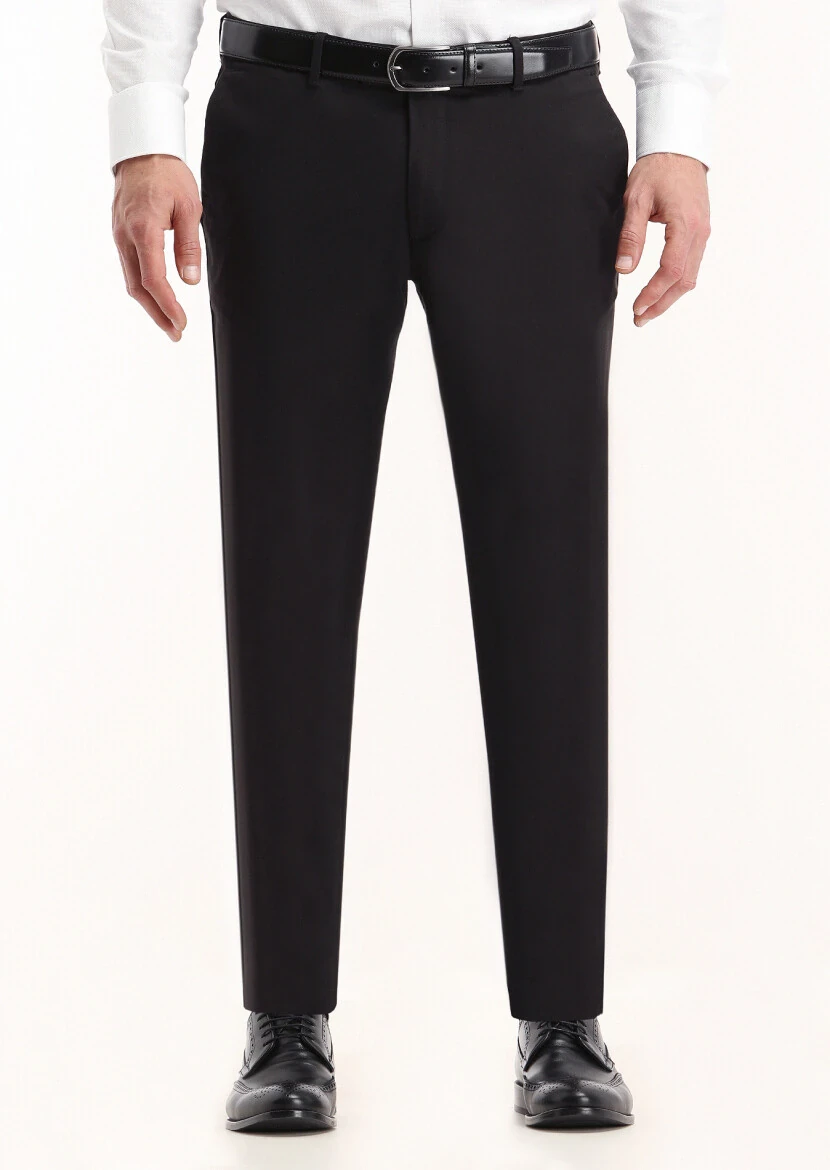 Black Weaving Slim Fit Casual Cotton Blended Trousers - RAMSEY