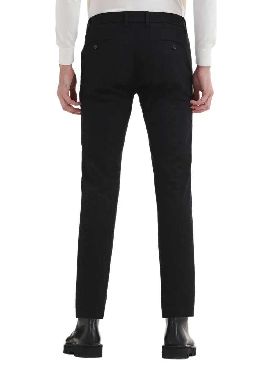 Black Weaving Slim Fit Casual Cotton Blended Trousers - 5