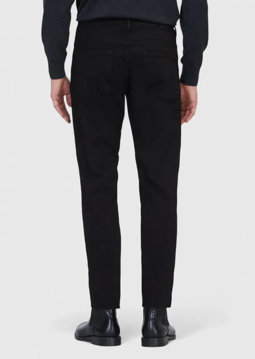 Black Weaving Slim Fit Casual Cotton Blended Trousers - 5