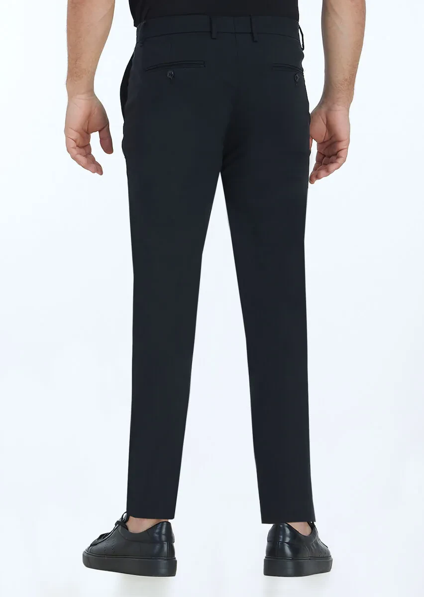 Black Weaving Slim Fit Casual Trousers - 4