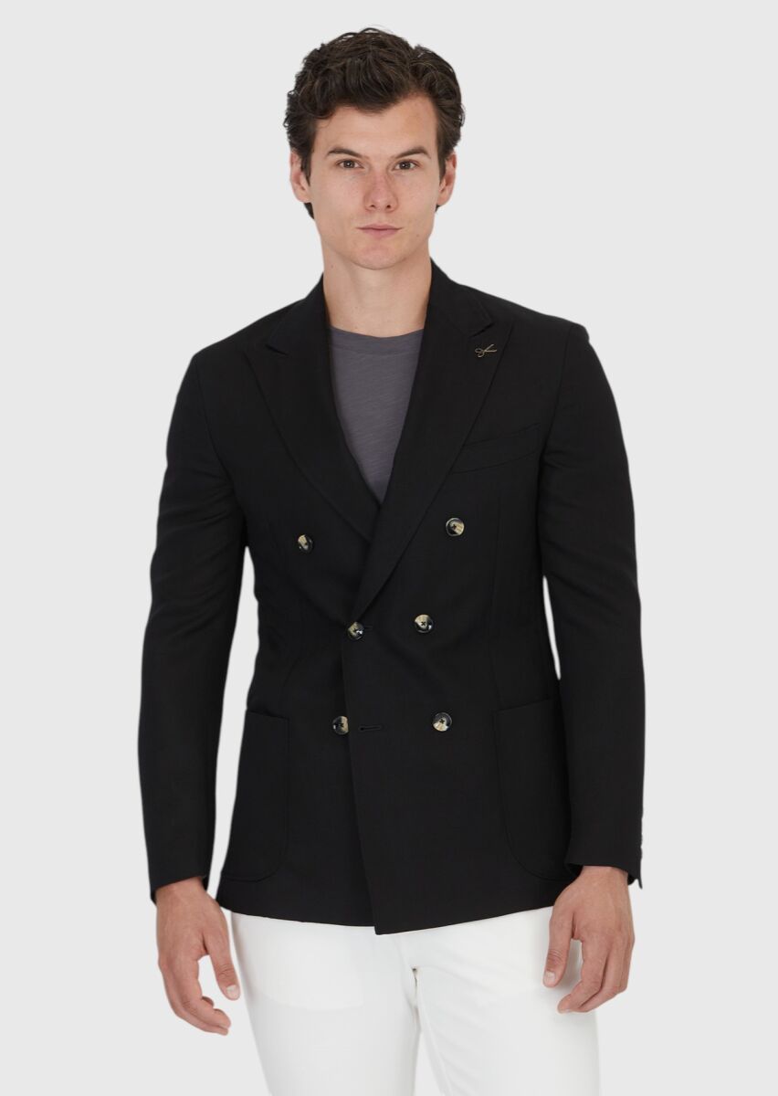 Black Zeroweight Slim Fit Linen Blended Jacket - 1