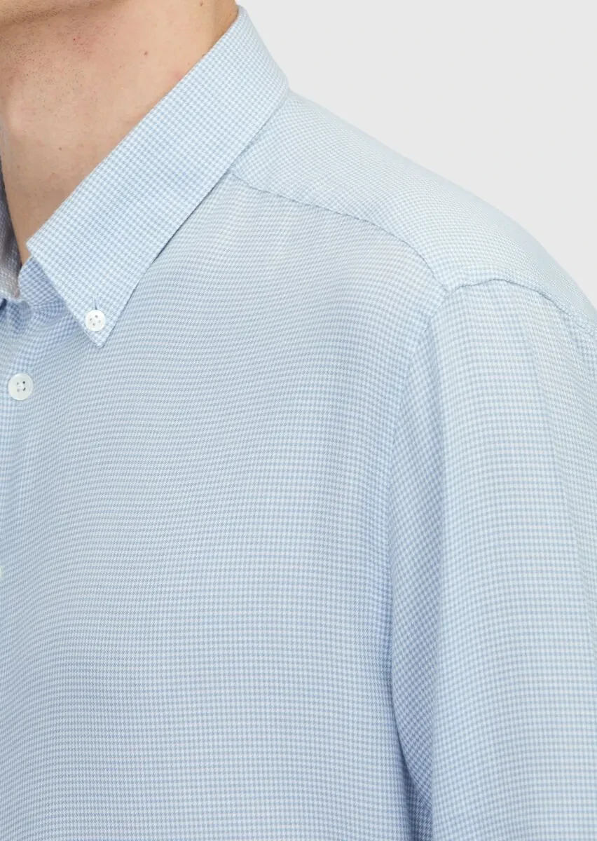 Blue Casual Fit Weaving Casual Cotton Blended Shirt - 4