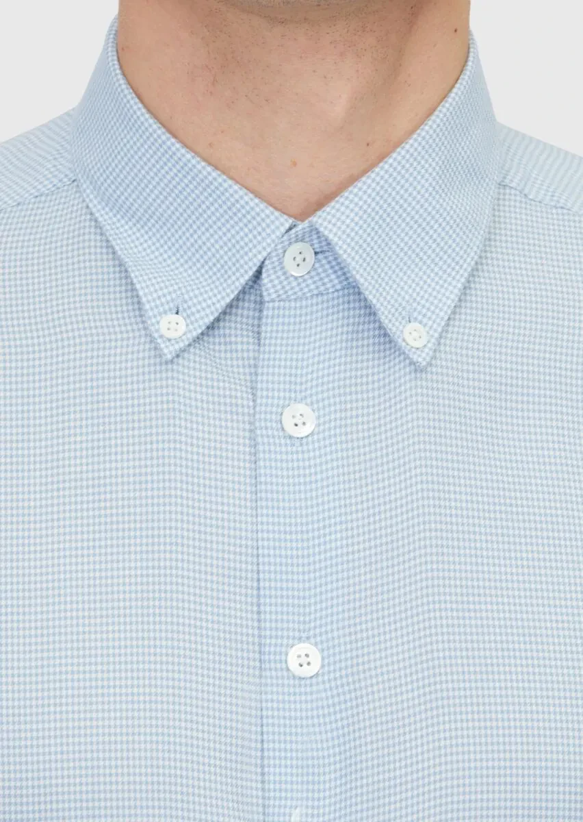 Blue Casual Fit Weaving Casual Cotton Blended Shirt - 5