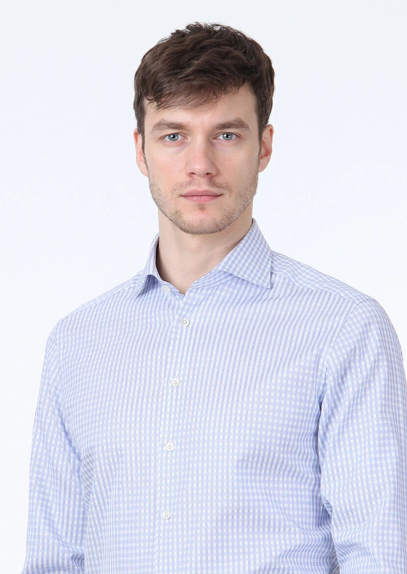 Blue Checkered Regular Fit Weaving Classical 100% Cotton Shirt - 2