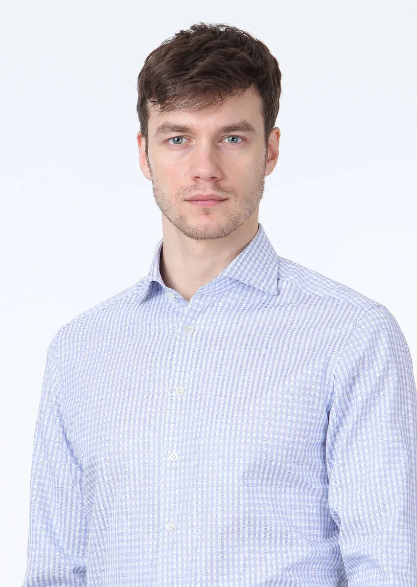 Blue Checkered Regular Fit Weaving Classical 100% Cotton Shirt - 2