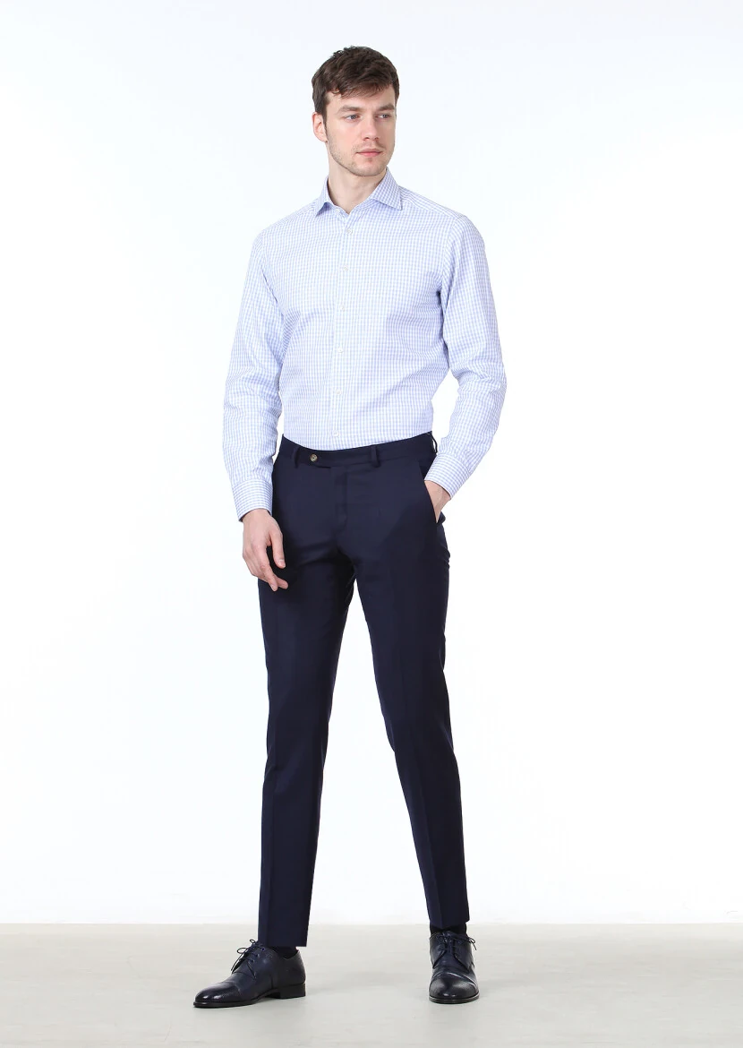 Blue Checkered Regular Fit Weaving Classical 100% Cotton Shirt - 3