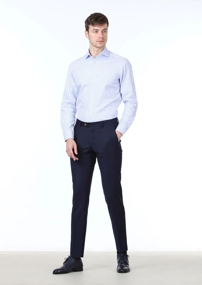 Blue Checkered Regular Fit Weaving Classical 100% Cotton Shirt - 3