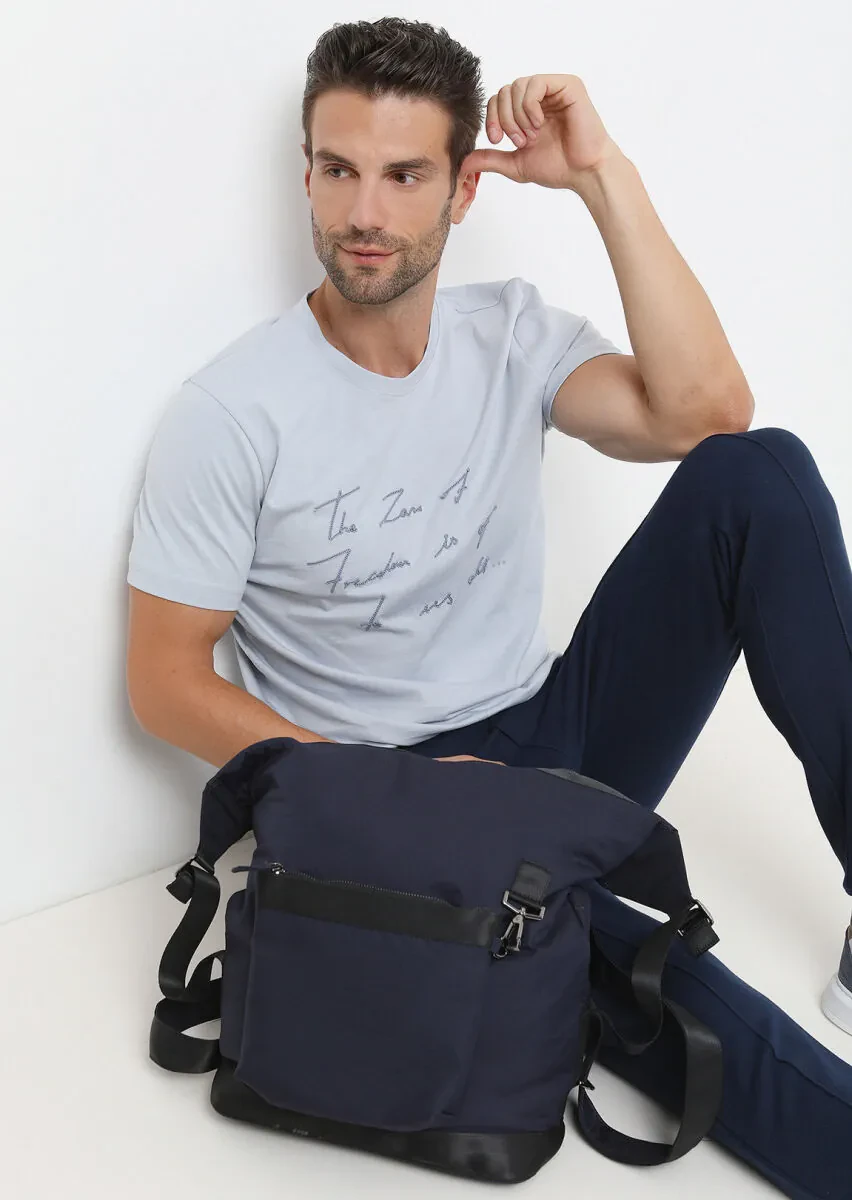 Blue Crew Neck 100% Cotton T-Shirt - 1