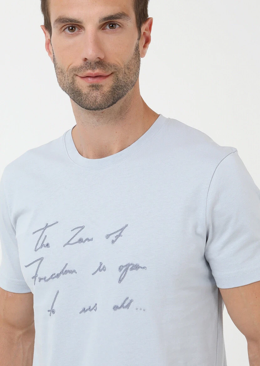 Blue Crew Neck 100% Cotton T-Shirt - 2