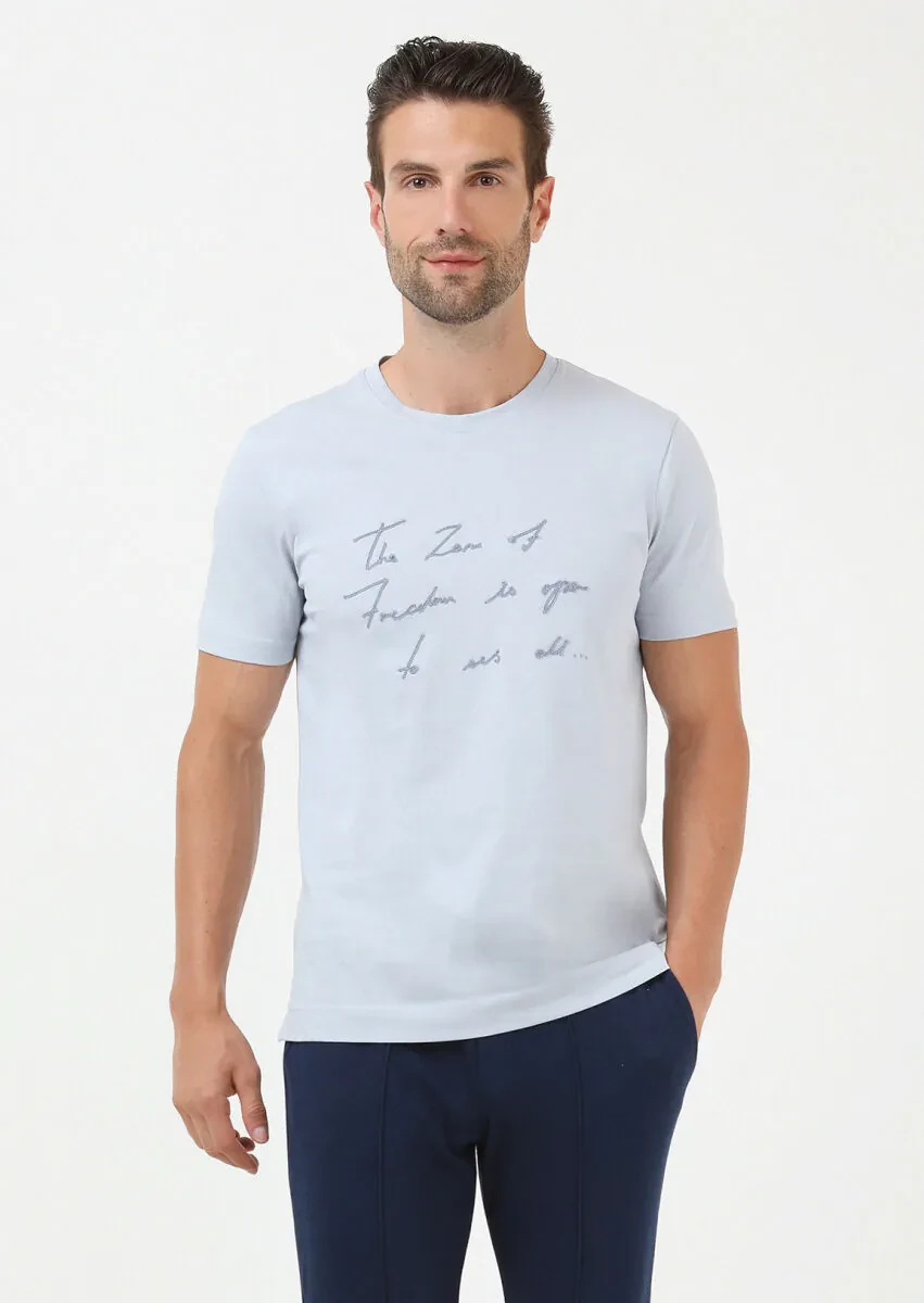 Blue Crew Neck 100% Cotton T-Shirt - 4