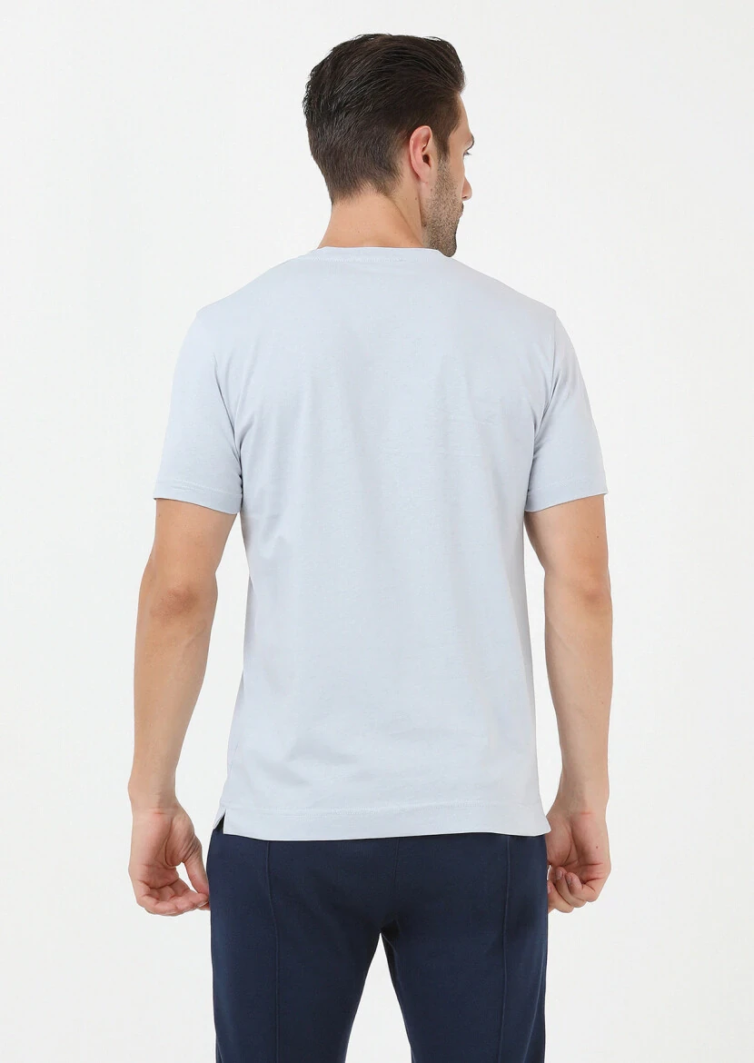 Blue Crew Neck 100% Cotton T-Shirt - 5