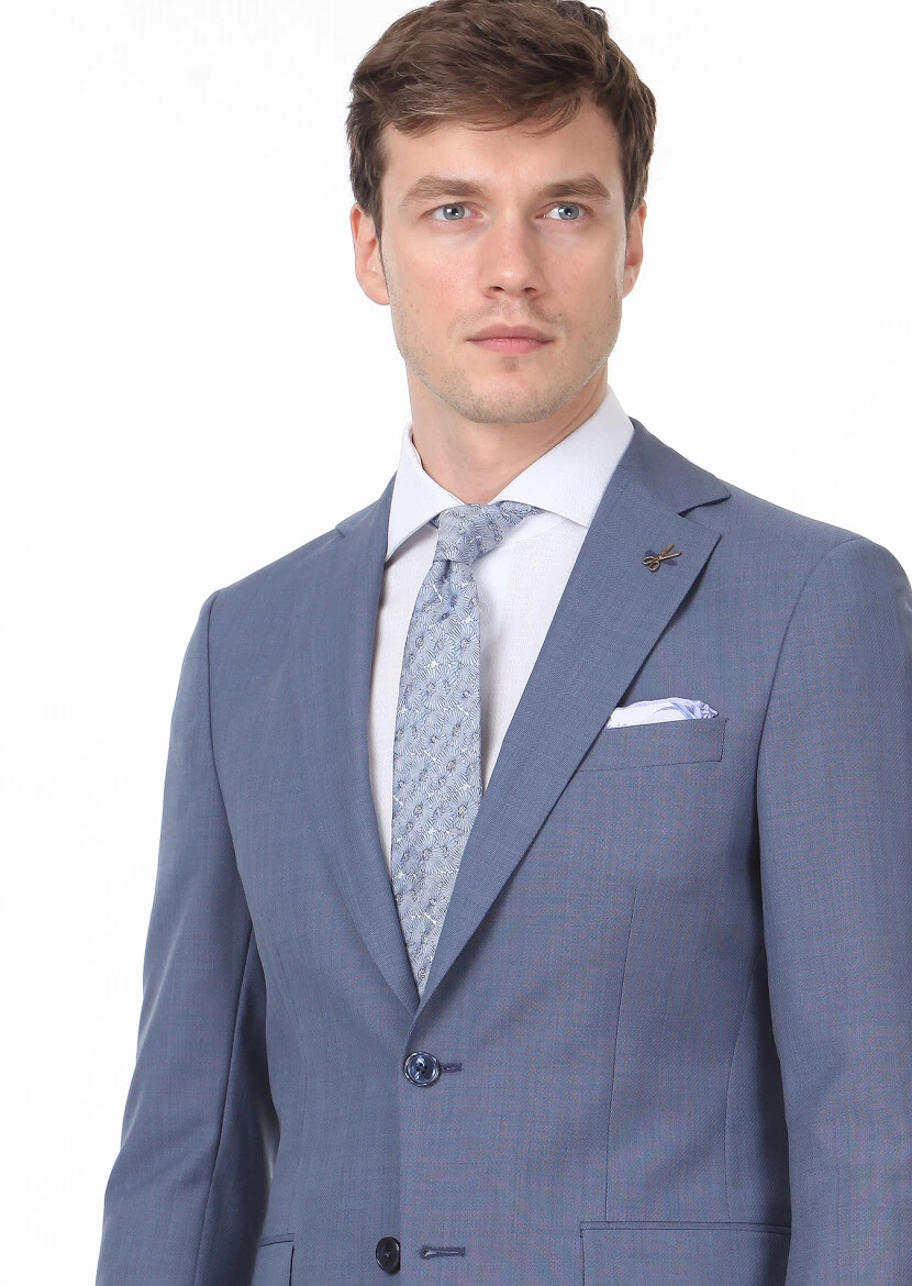 Blue Micro Modern Fit 100% Wool Suit - 2