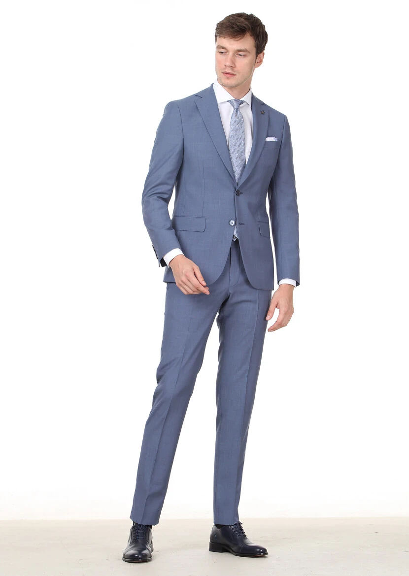 Blue Micro Modern Fit 100% Wool Suit - 3