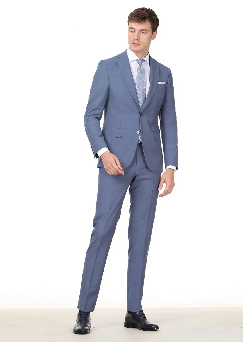 Blue Micro Modern Fit 100% Wool Suit - 3