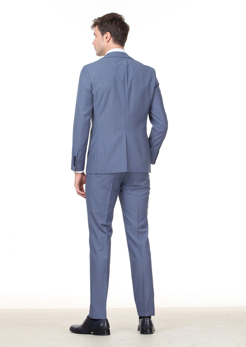 Blue Micro Modern Fit 100% Wool Suit - 4