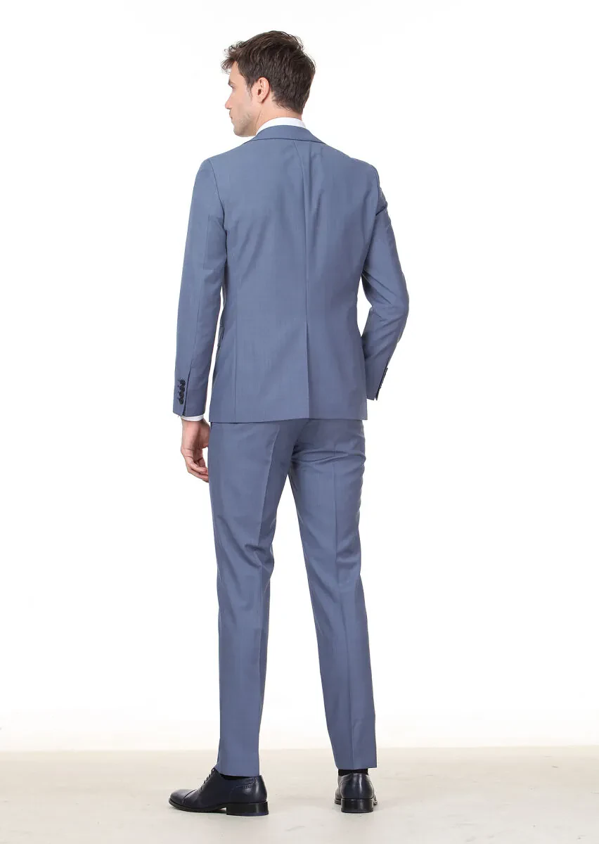 Blue Micro Modern Fit 100% Wool Suit - 4