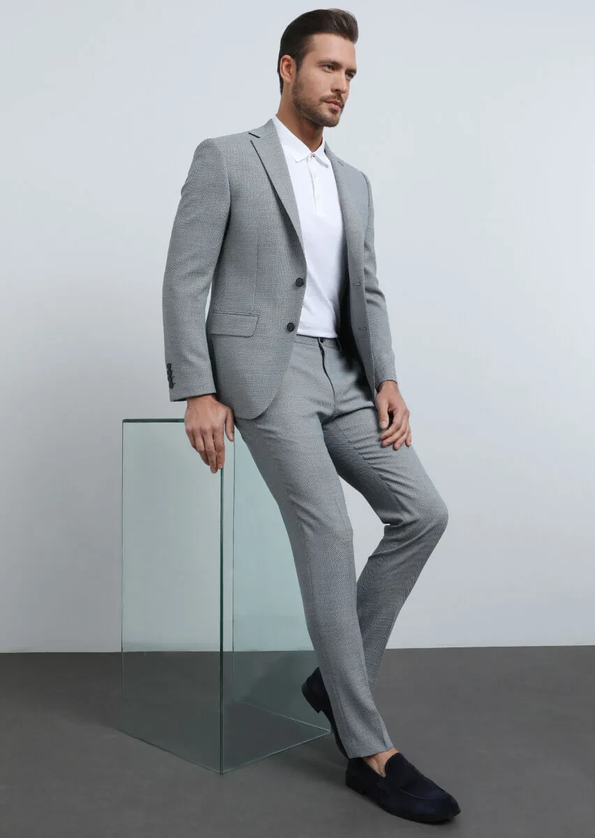 Blue Micro Modern Fit Wool Blended Suit - 1