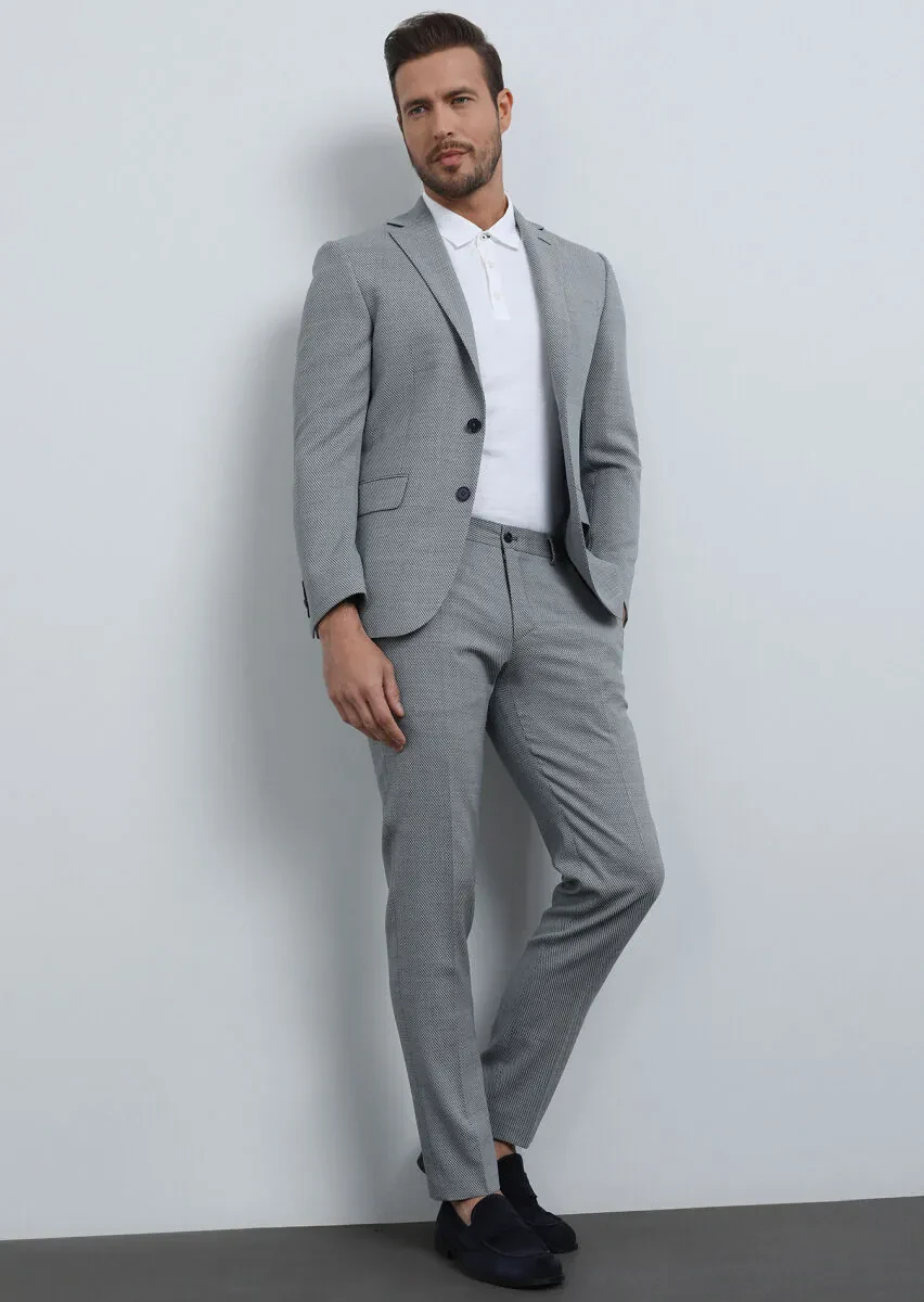 Blue Micro Modern Fit Wool Blended Suit - 3