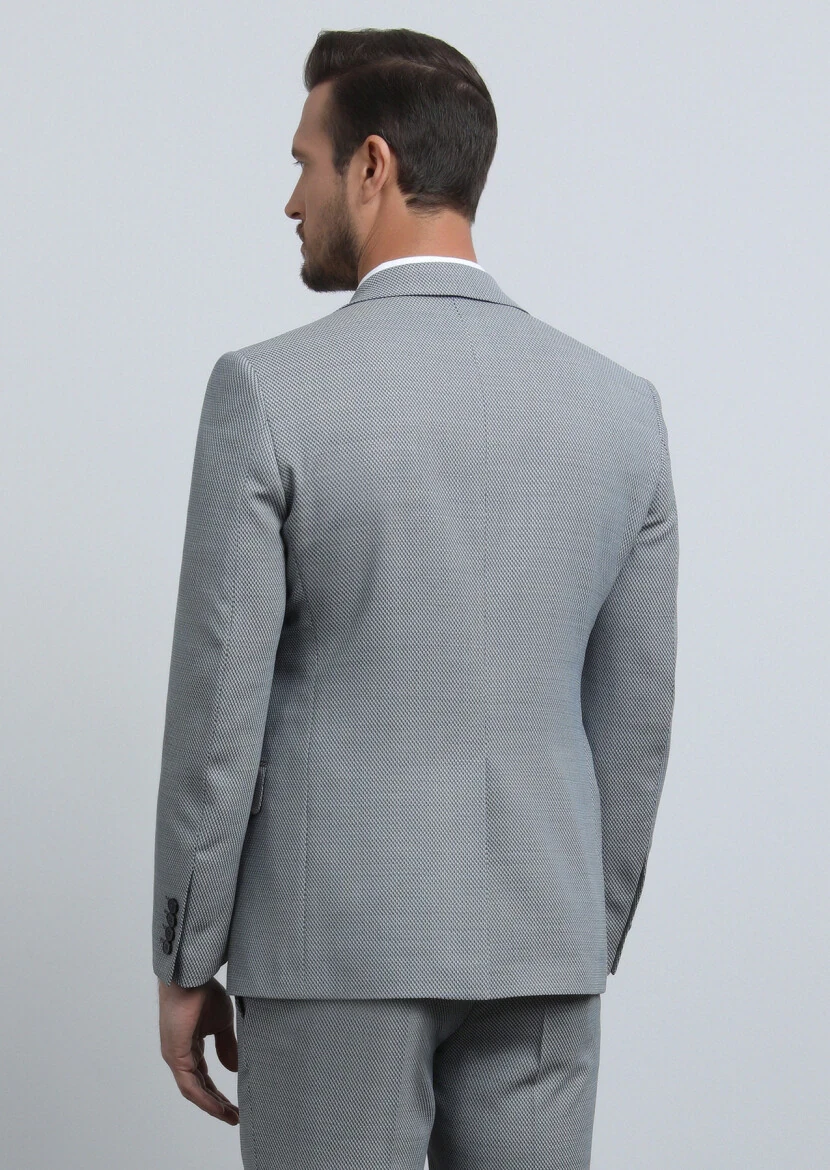 Blue Micro Modern Fit Wool Blended Suit - 5