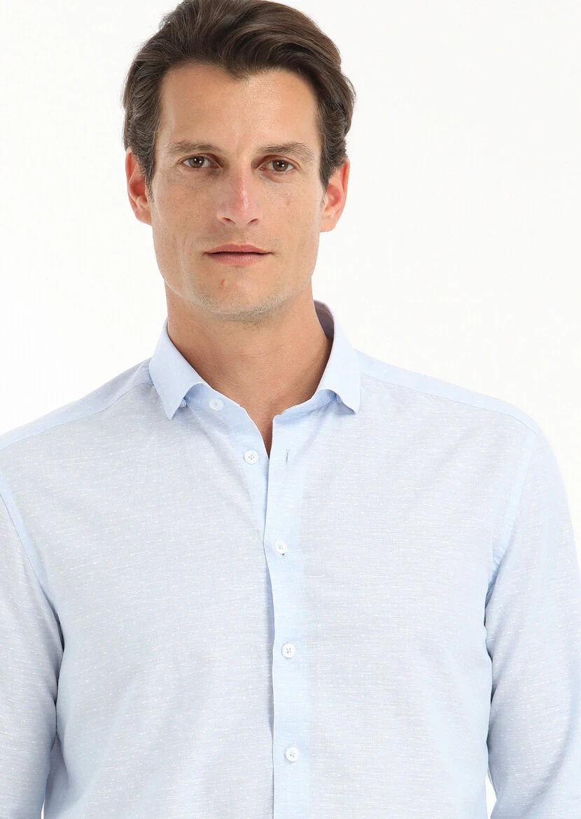 Blue Micro Regular Fit Weaving Casual Cotton Blended Shirt 