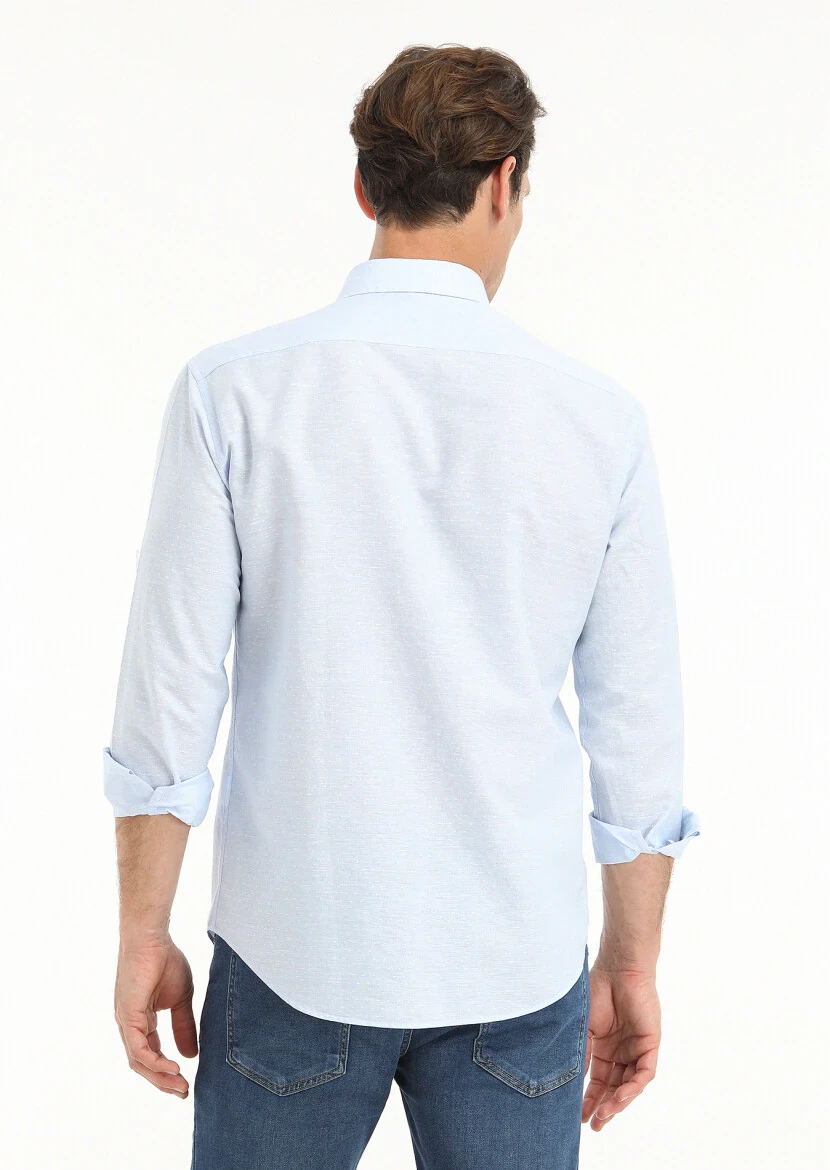 Blue Micro Regular Fit Weaving Casual Cotton Blended Shirt - 4