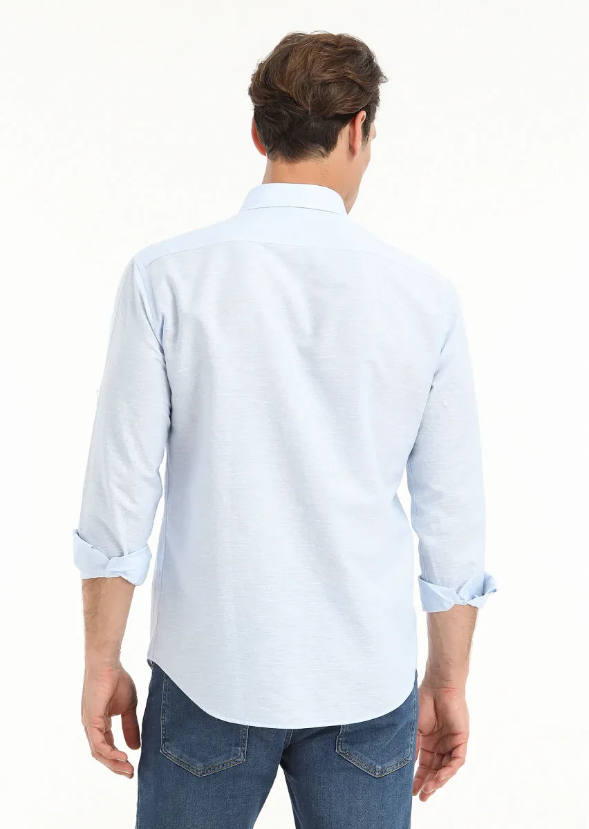Blue Micro Regular Fit Weaving Casual Cotton Blended Shirt - 4