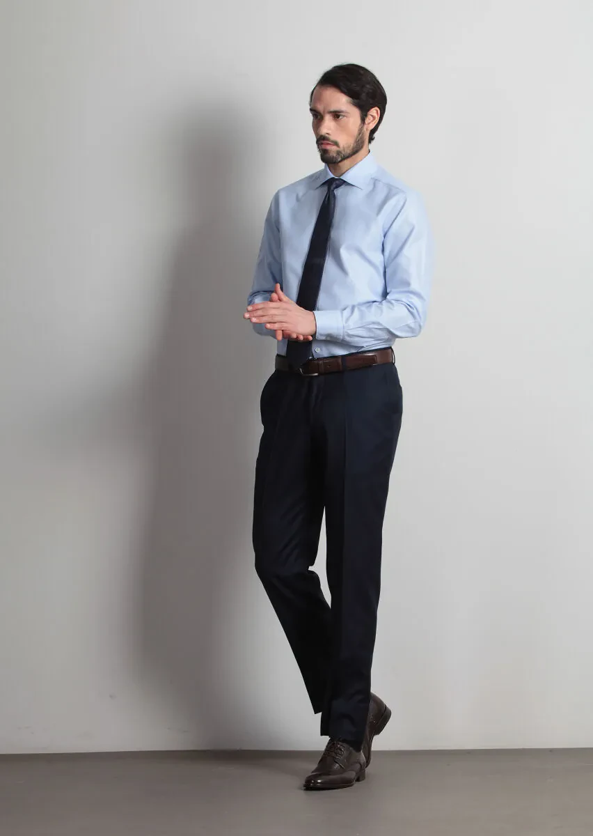 Blue Micro Regular Fit Weaving Classical 100% Cotton Shirt - 2