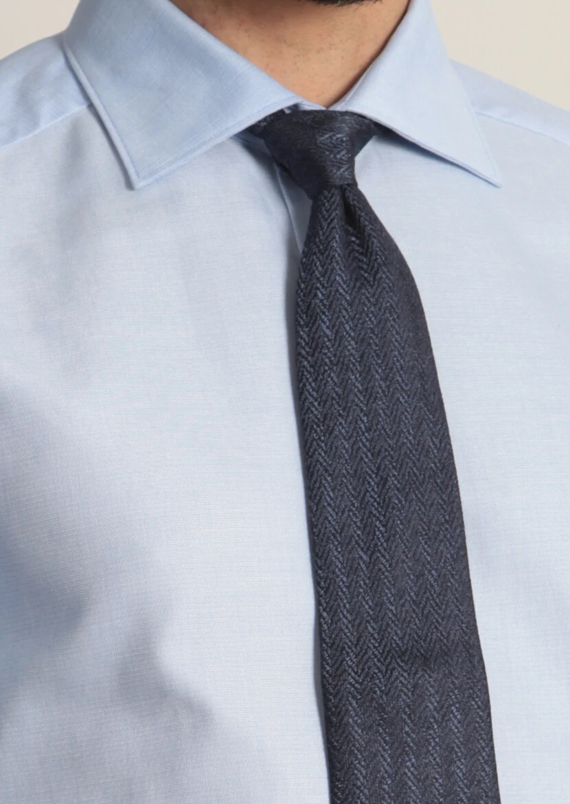 Blue Micro Regular Fit Weaving Classical 100% Cotton Shirt - 4