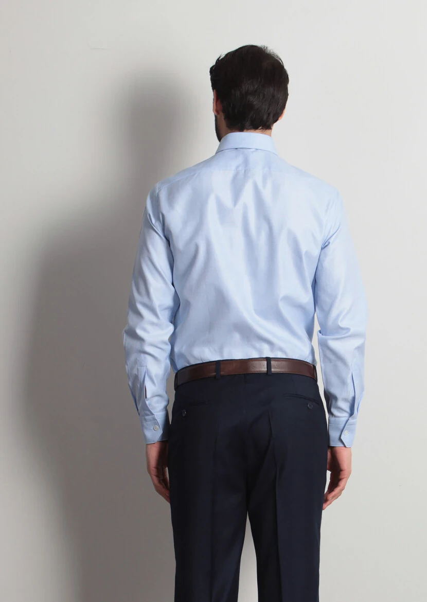 Blue Micro Regular Fit Weaving Classical 100% Cotton Shirt - 5