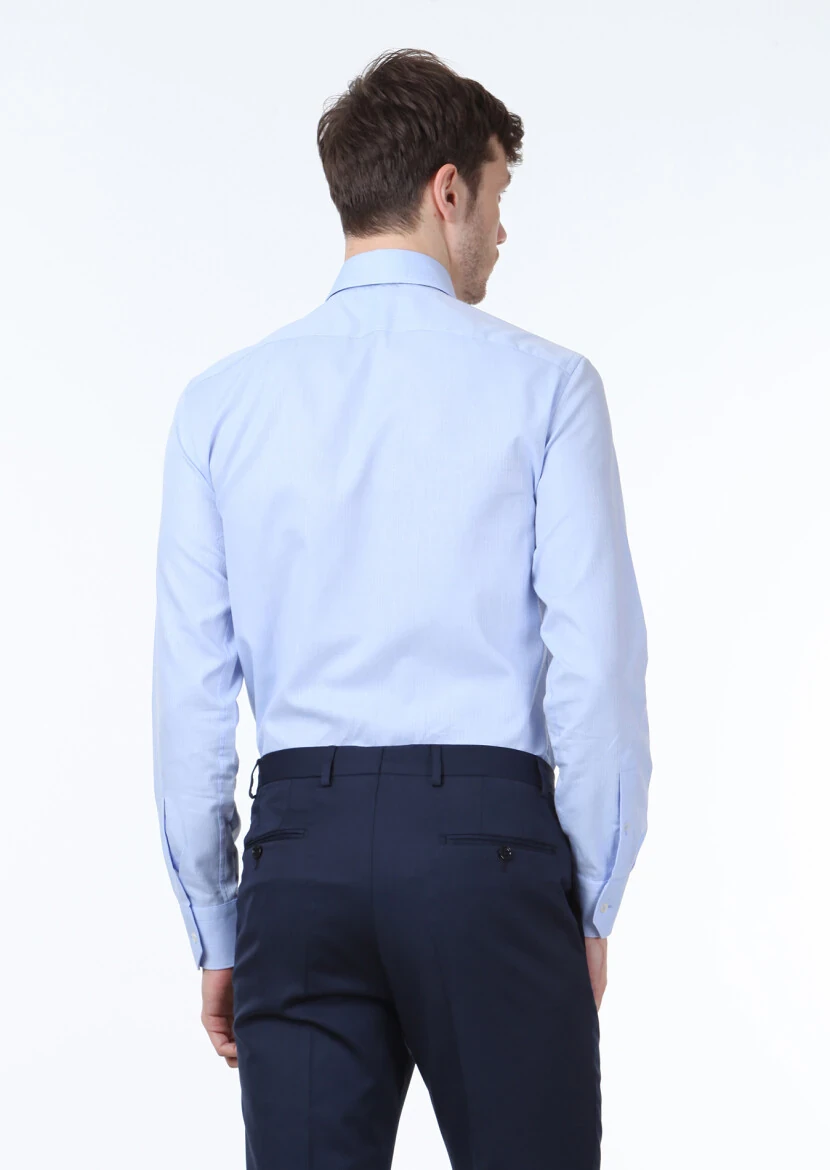 Blue Micro Regular Fit Weaving Classical 100% Cotton Shirt - 4