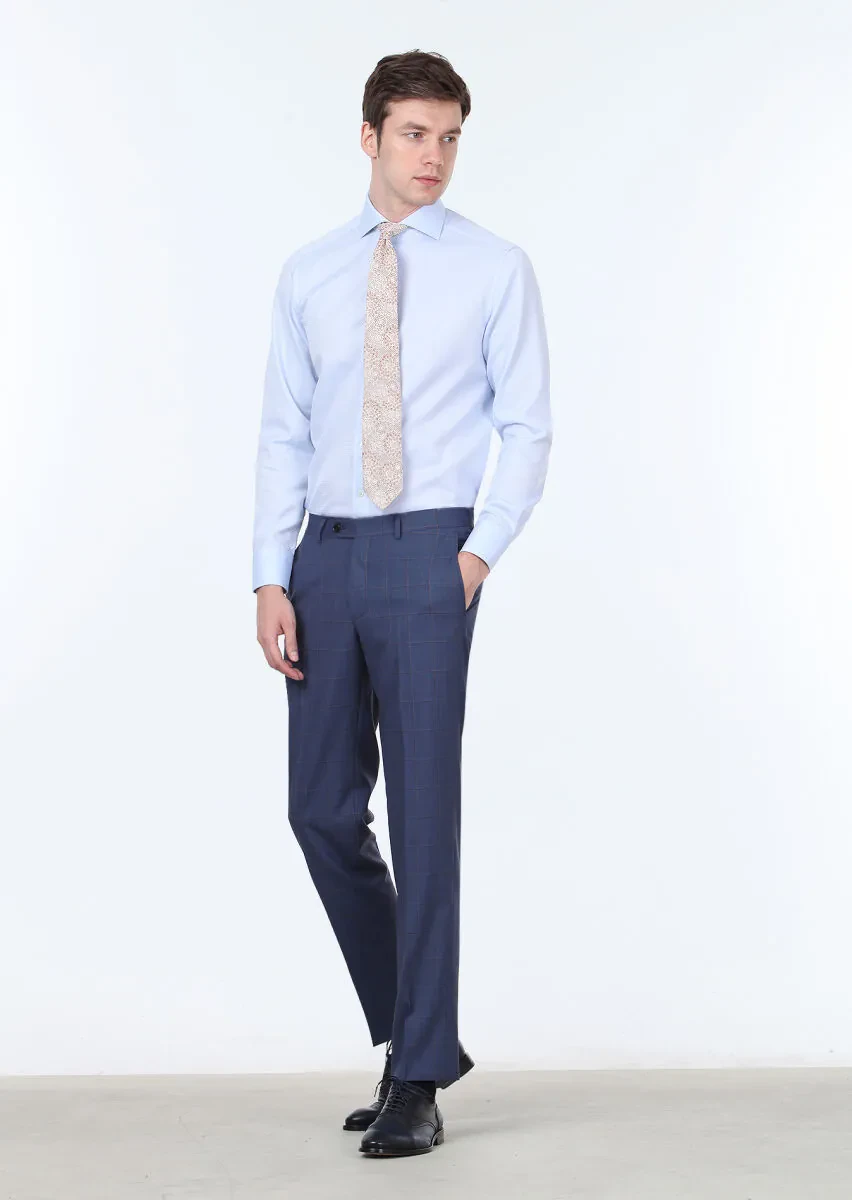 Blue Micro Regular Fit Weaving Classical 100% Cotton Shirt - 2