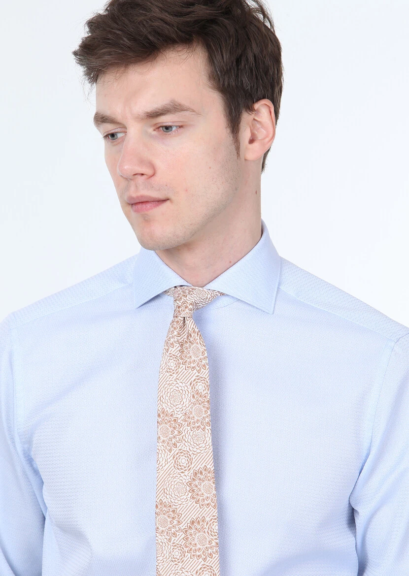 Blue Micro Regular Fit Weaving Classical 100% Cotton Shirt - 3