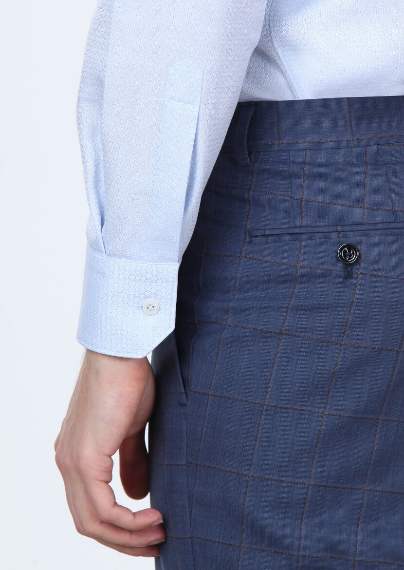 Blue Micro Regular Fit Weaving Classical 100% Cotton Shirt - 4