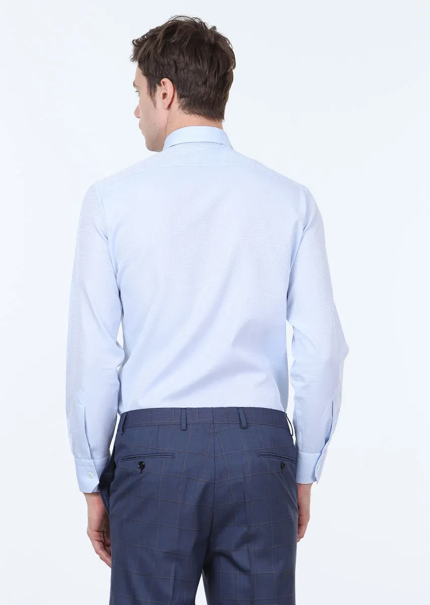 Blue Micro Regular Fit Weaving Classical 100% Cotton Shirt - 5