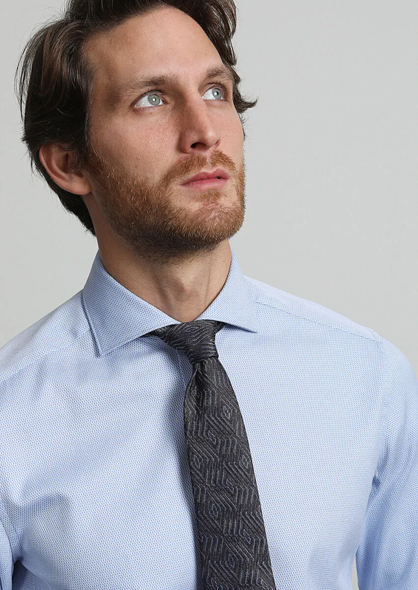 Blue Micro Regular Fit Weaving Classical 100% Cotton Shirt - 2