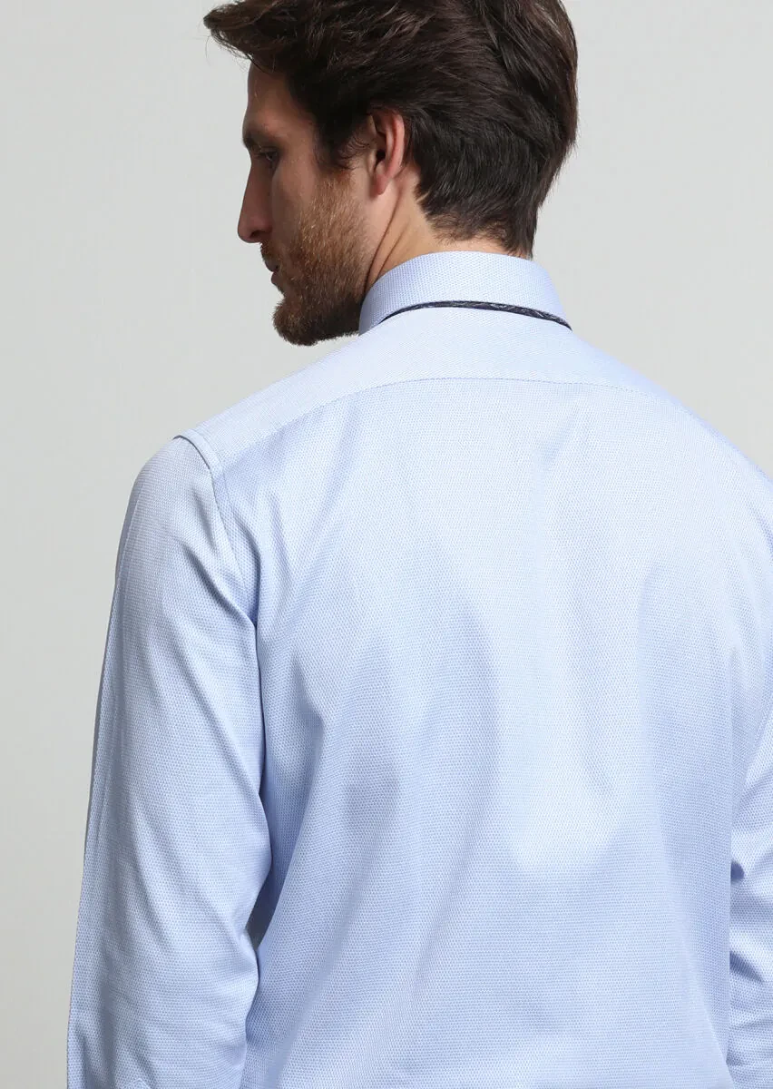 Blue Micro Regular Fit Weaving Classical 100% Cotton Shirt - 4