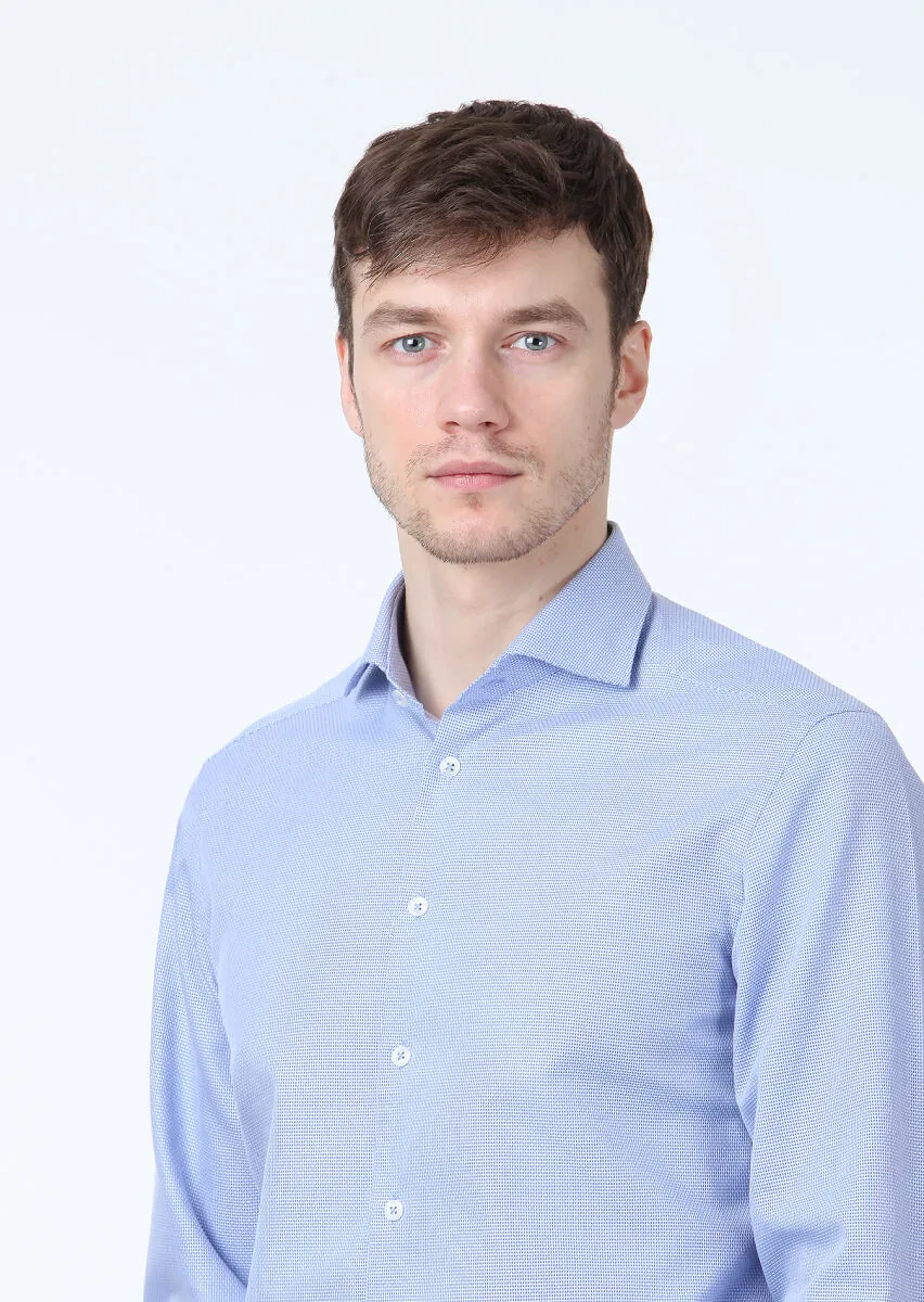 Blue Micro Regular Fit Weaving Classical 100% Cotton Shirt - 2