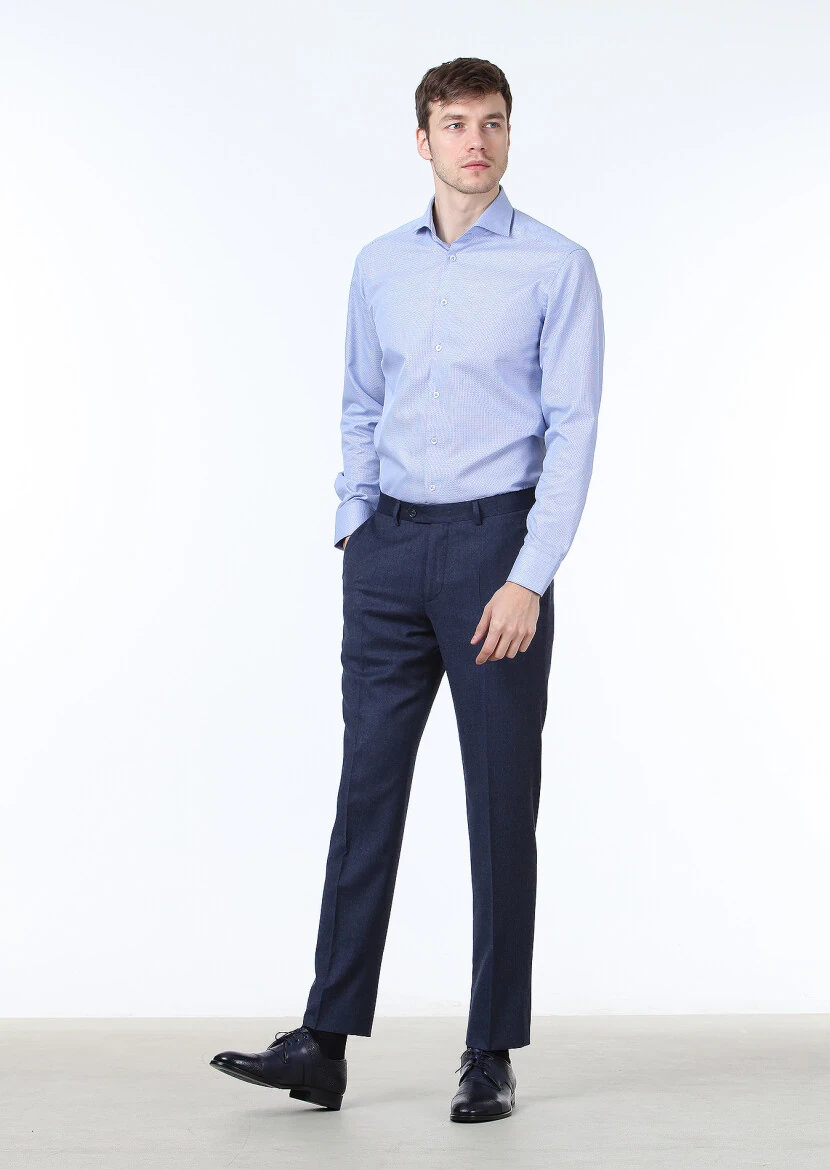 Blue Micro Regular Fit Weaving Classical 100% Cotton Shirt - 3