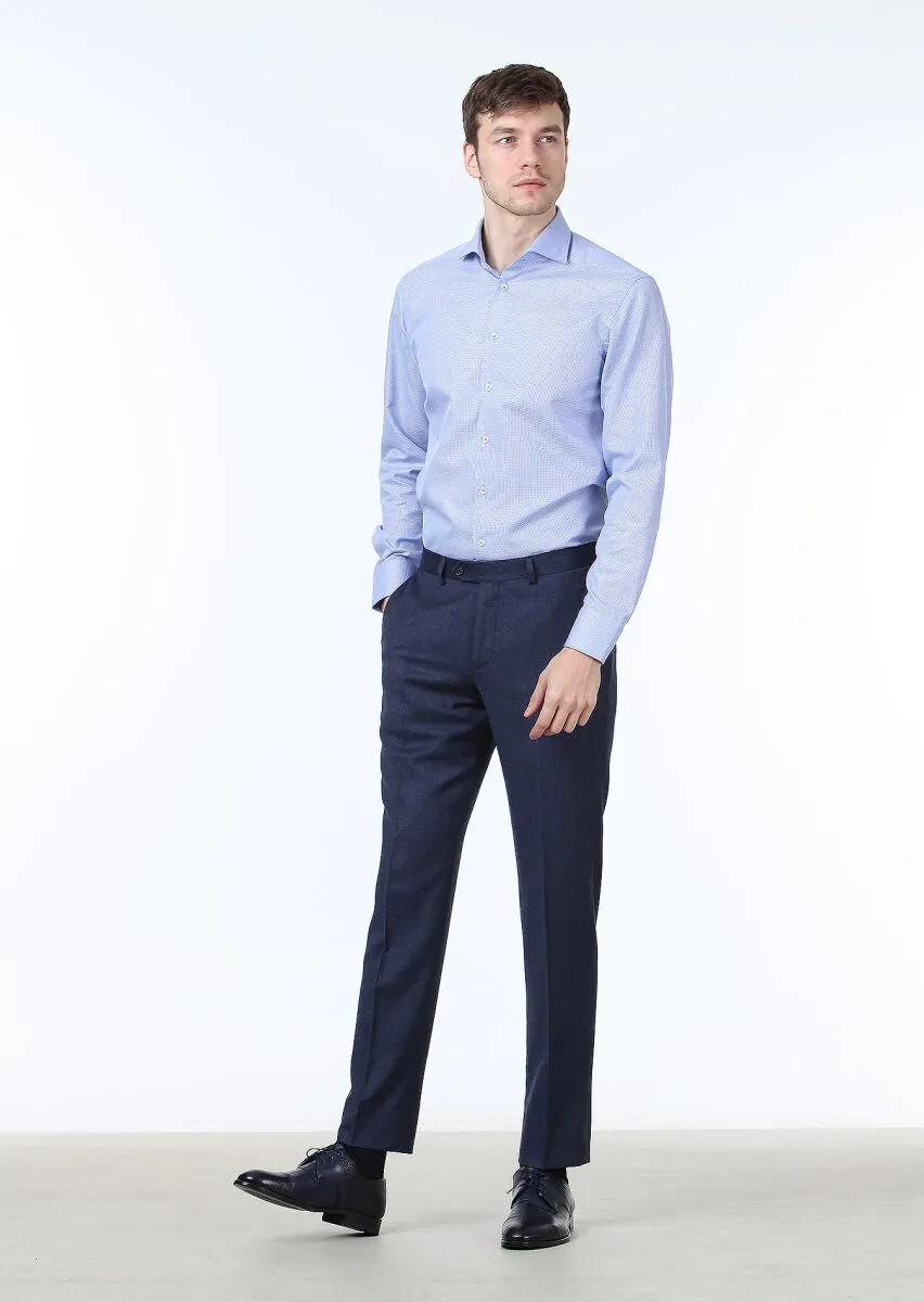 Blue Micro Regular Fit Weaving Classical 100% Cotton Shirt - 3