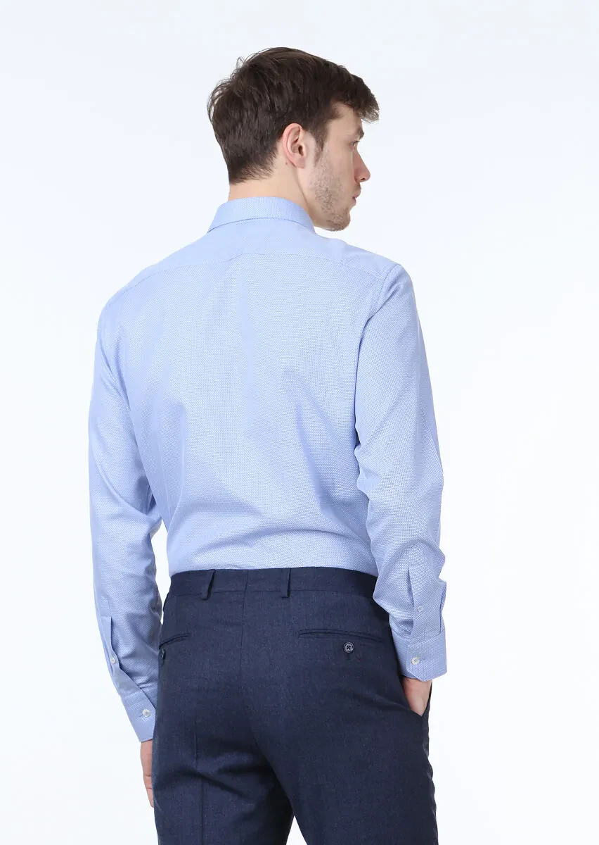 Blue Micro Regular Fit Weaving Classical 100% Cotton Shirt - 4