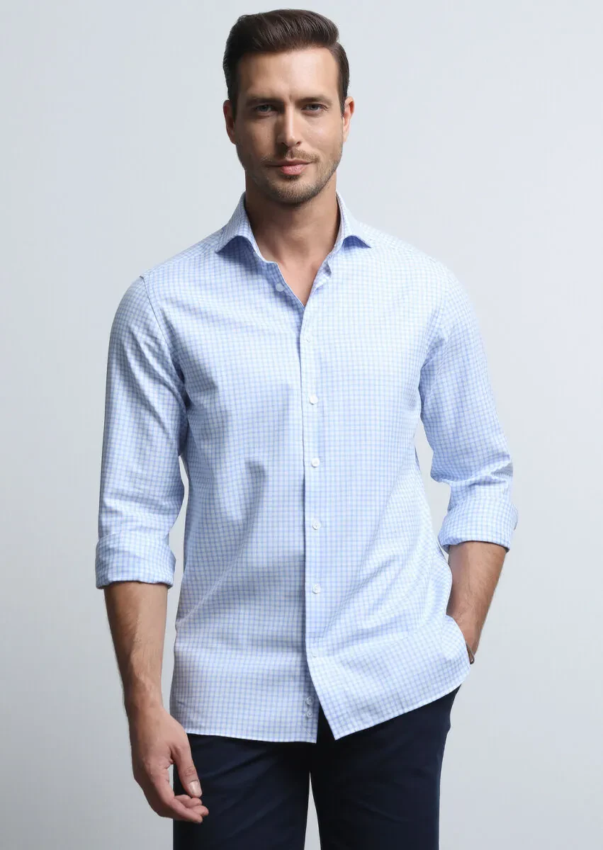 Blue Micro Regular Fit Weaving Classical 100% Cotton Shirt - 2
