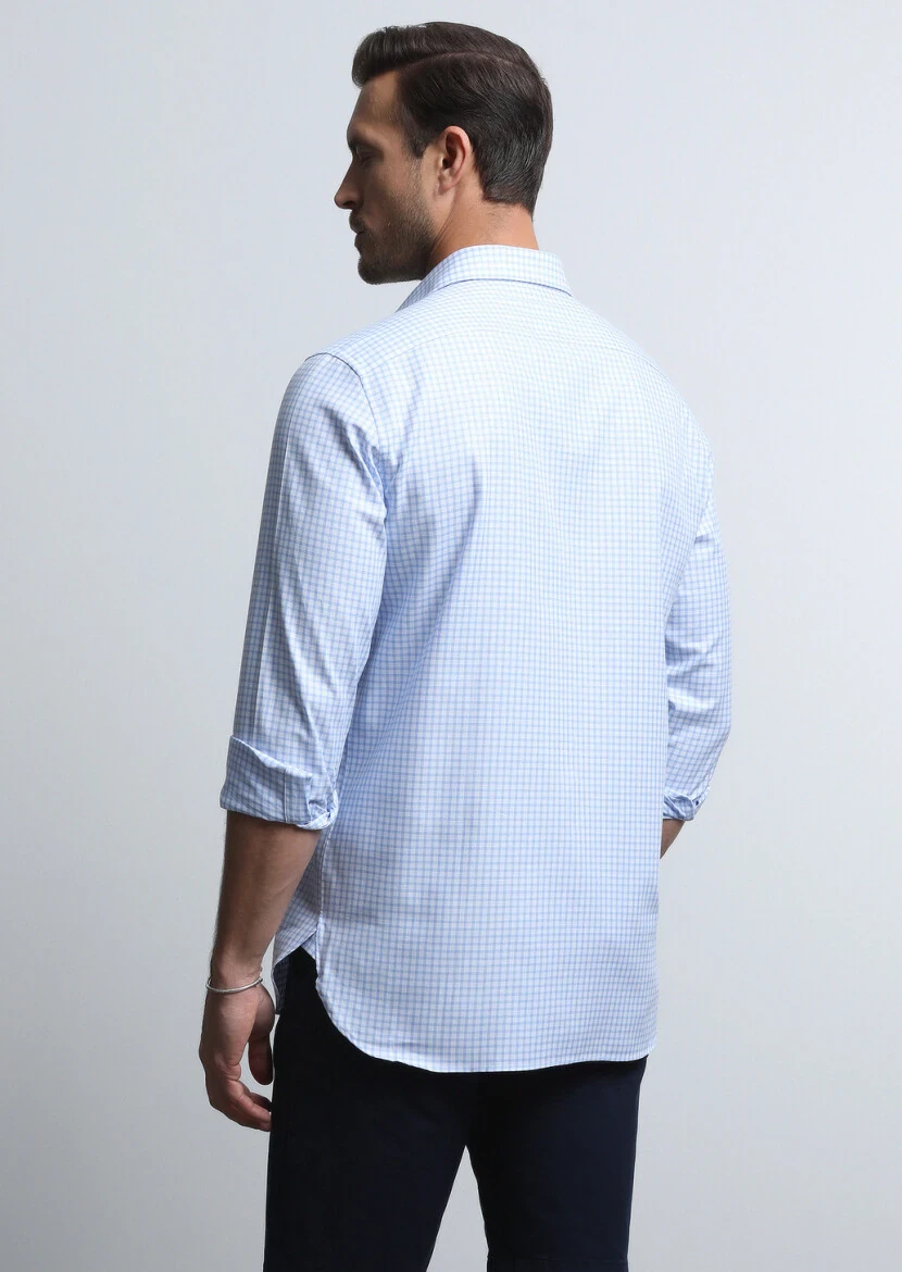 Blue Micro Regular Fit Weaving Classical 100% Cotton Shirt - 5