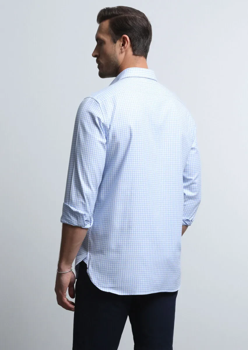 Blue Micro Regular Fit Weaving Classical 100% Cotton Shirt - 5