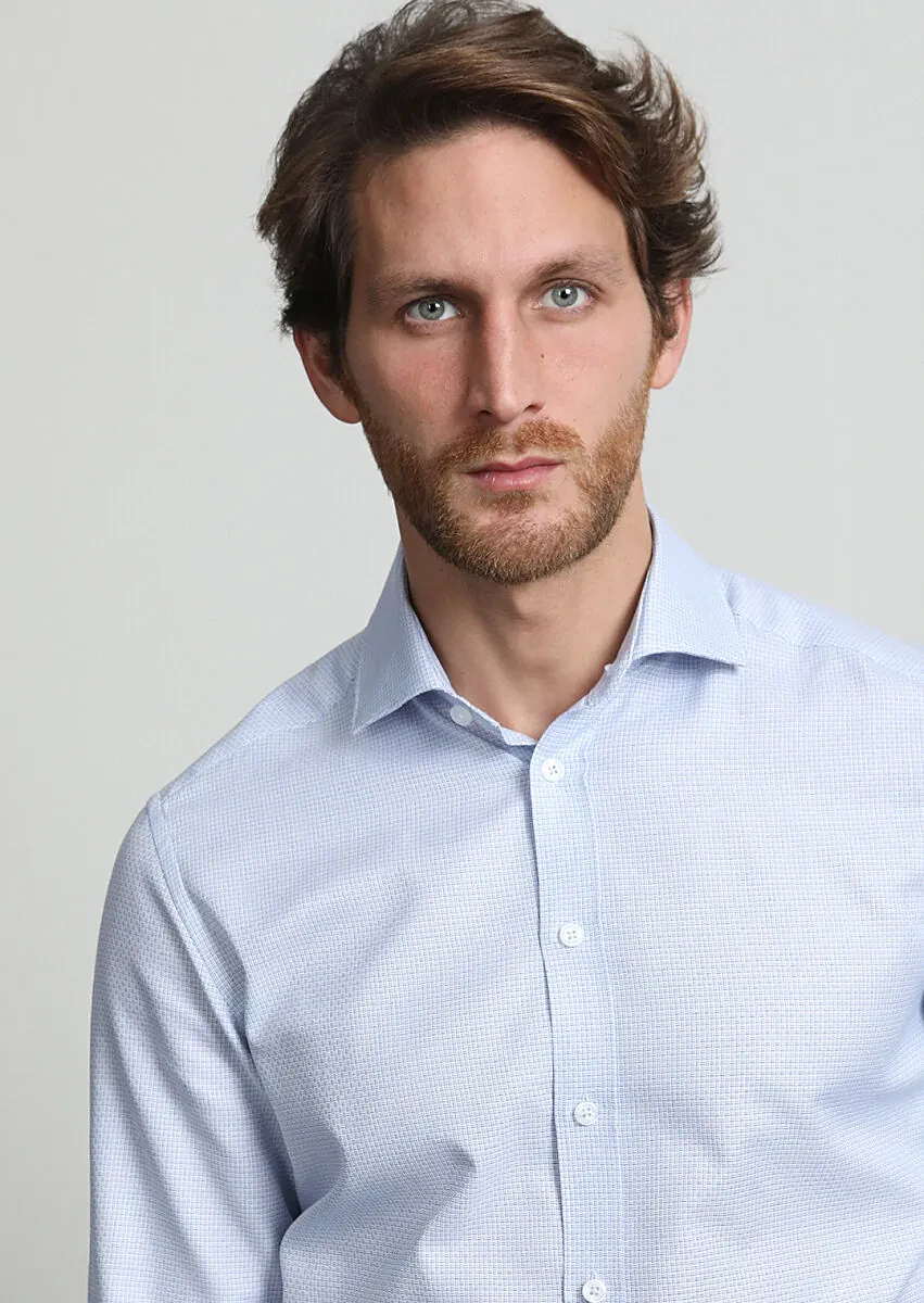 Blue Micro Regular Fit Weaving Classical 100% Cotton Shirt - 3