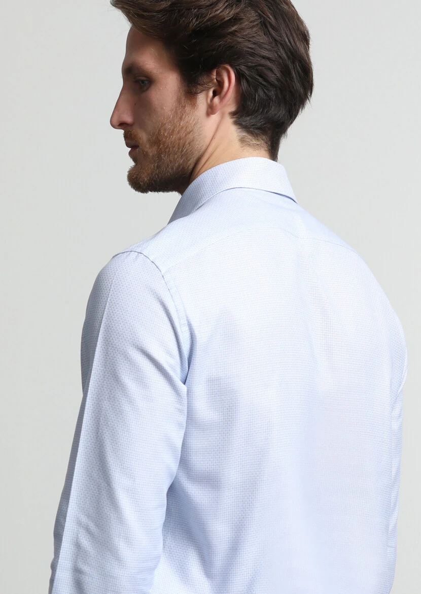 Blue Micro Regular Fit Weaving Classical 100% Cotton Shirt - 4